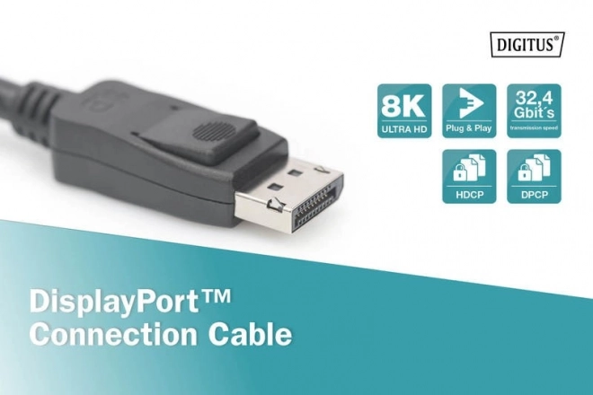Propojovací kabel DisplayPort s nacvakávacím konektorem 8K 30Hz UHD typ DP/DP M/M černý 2m