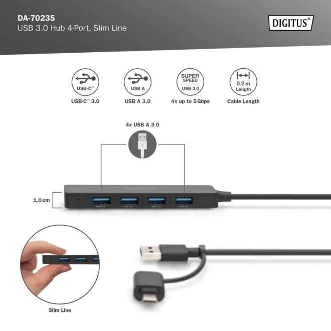 Hub USB 4 porty SlimLine s adaptérem USB-C