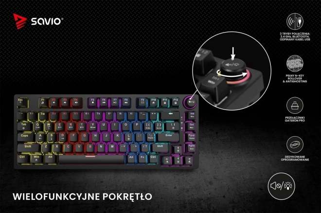 Bezdrátová mechanická klávesnice Savio PHENIX s Gateron Red Pro spínači