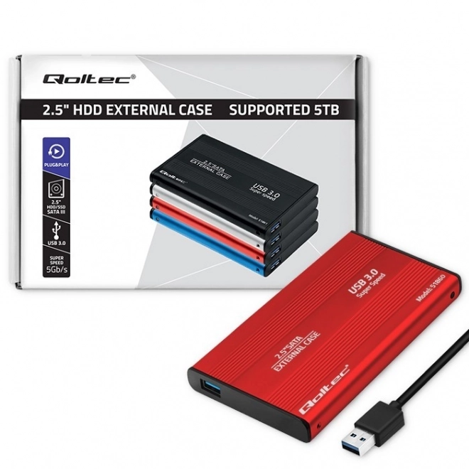 Externí obal na 2.5" disky HDD/SSD SATA3, USB 3.0, červený