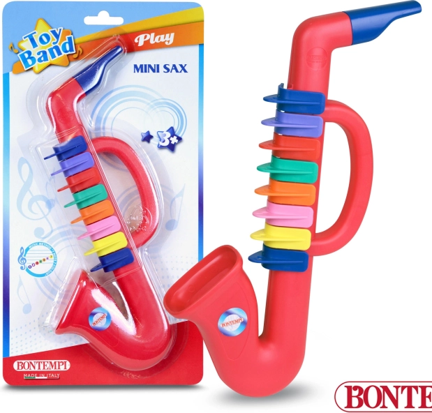 Dětský červený plastový saxofon s 8 klapkami