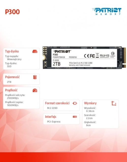 Interní SSD disk Patriot P300 2TB M.2 PCIe NVMe