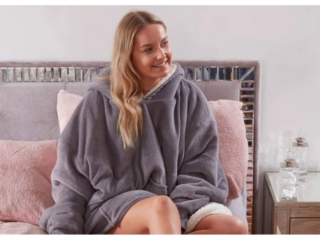 Hřejivá oversize deka-mikina šedá