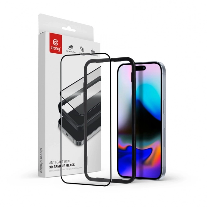 Antibakteriální 3D pancéřové sklo - tvrzené 9H Full Glue pro iPhone 16 + instalační rámeček – IPhone 16 Pro