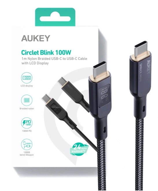 Kabel USB-C na USB-C Aukey CB-MCC102, 100W, 1,8 m (černý)