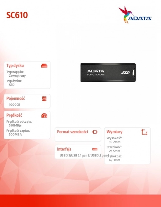 Externí SSD disk ADATA SC610 1000GB USB3.2 Gen2 černý