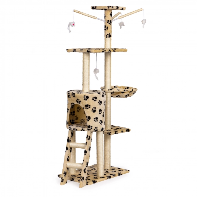 Škrabadlo pro kočky, domeček, strom, pelíšek, 138cm xl, Potisky tlapek