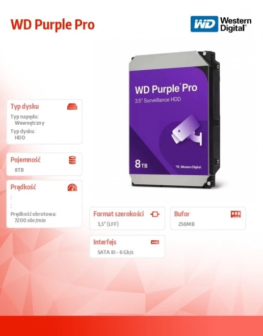 Pevný disk WD Purple Pro 8TB 3,5 256MB SATAIII/72000 otáček za minutu