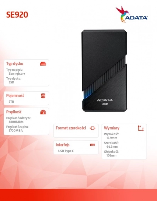 Externí SSD ADATA SE920 2 TB USB4 (3800/3700 MB/s) černý