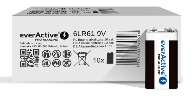 Alkalické baterie 9V everActive Pro Alkaline