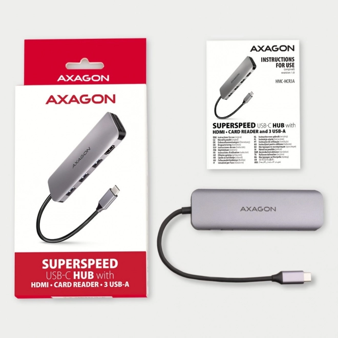HMC-HCR3A Víceportový rozbočovač 3x USB-A + HDMI + SD/microSD, USB-C 3.2 Gen1, 20cm kabel USB-C