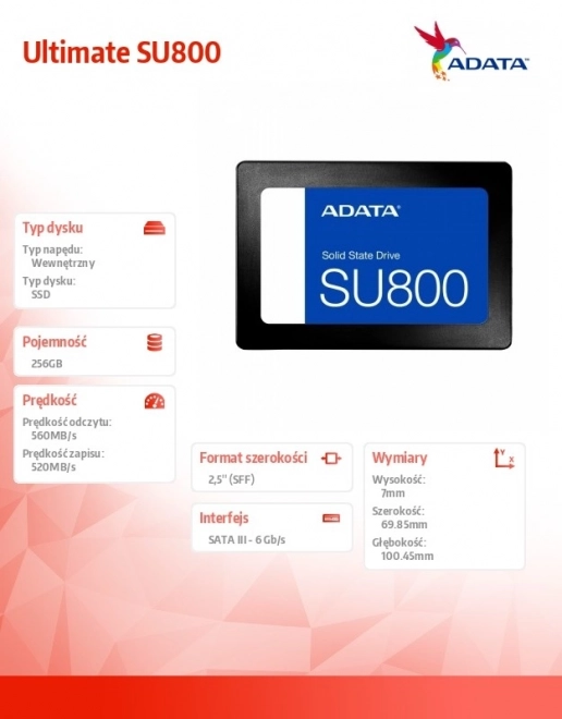 Ultimate SU800 256GB S3 560/520 MB/s TLC 3D SSD disk