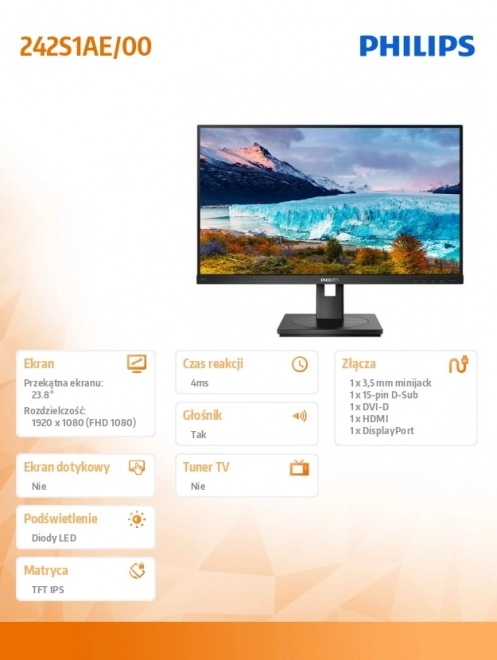 Monitor 242S1AE 23,8 IPS DVI HDMI DP Pivot
