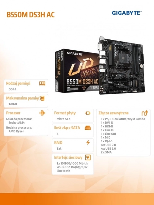 Základní deska B550M DS3H AC AM4 4DDR4 HDMI/DVI M.2 mATX