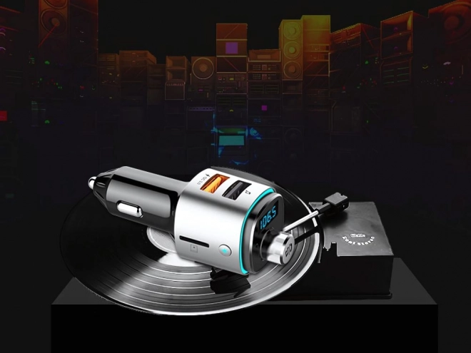 Bluetooth FM vysílač s rychlonabíječkou 2x USB a osvětlením
