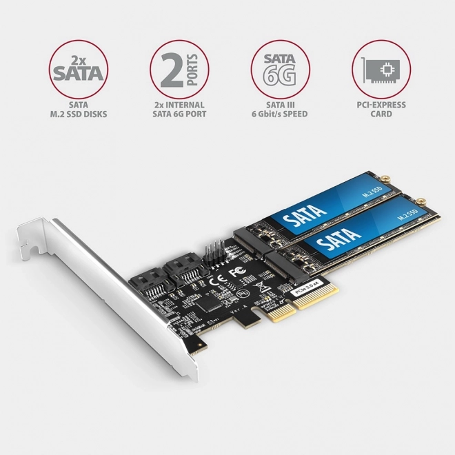 PCES-SA4M2 řadič PCIe 2x interní port SATA 6G + 2x interní port M.2 B-key SATA, SP a LP