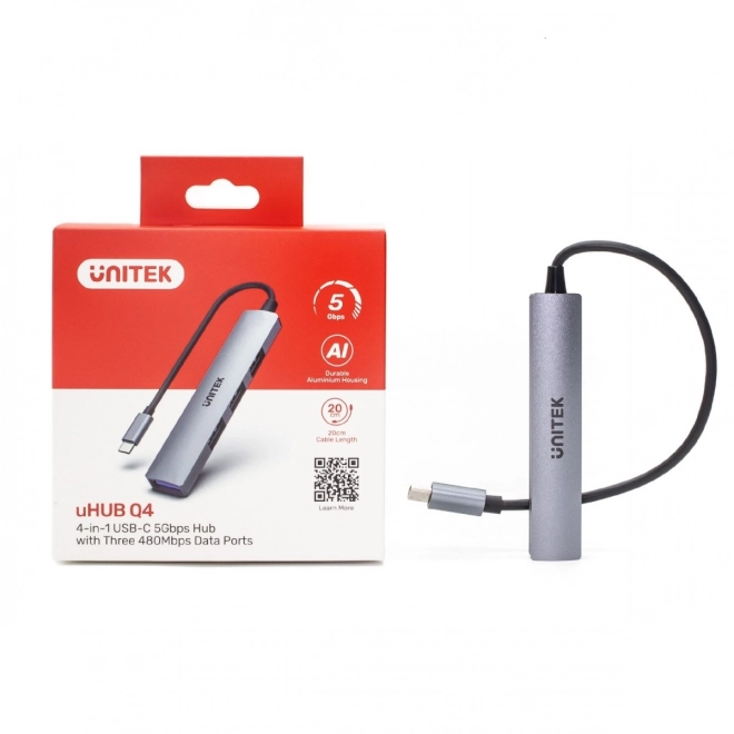 USB-C HUB; 3x USB-A 2.0 1x USB-A 5 Gb/s Hliníkový