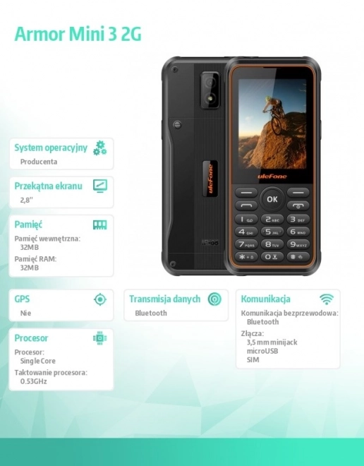 Telefon Armor Mini 2G 2,8" černý