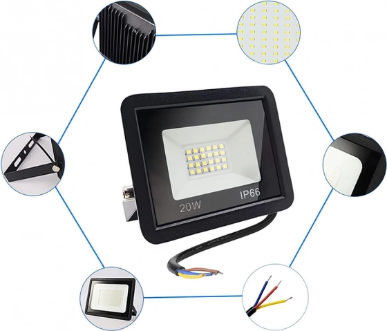 Venkovní LED reflektor 20W 6000K vodotěsný IP66