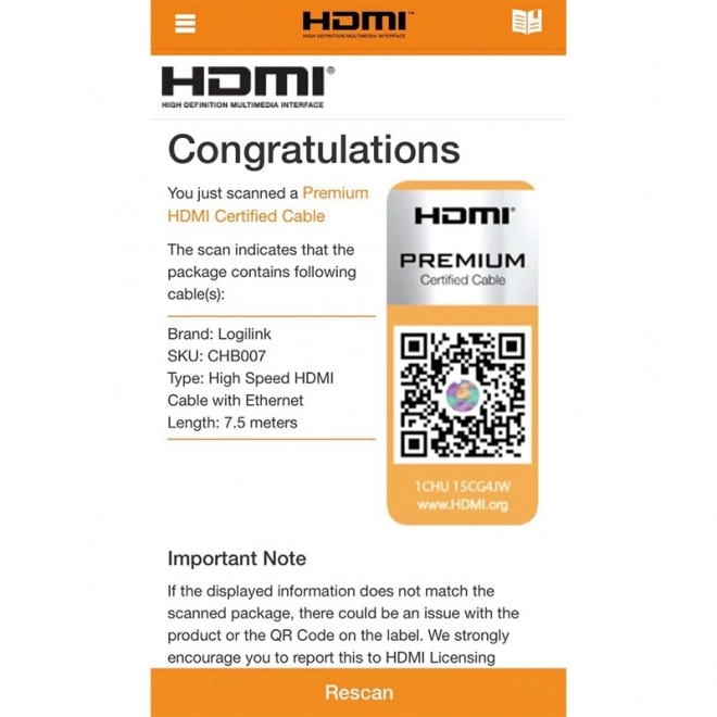 Kabel HDMI Ultra HD 7.5m Premium