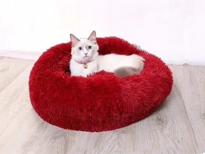 Chlupatý pelíšek pro kočky měkký polštářek na gauč 80 cm – bordó