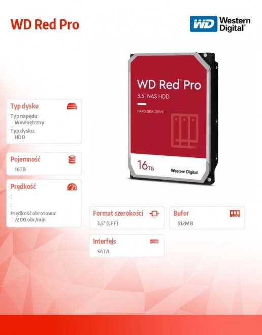 Pevný disk WD Red Pro 16TB 3,5 512MB SATAIII/7200 otáček za minutu