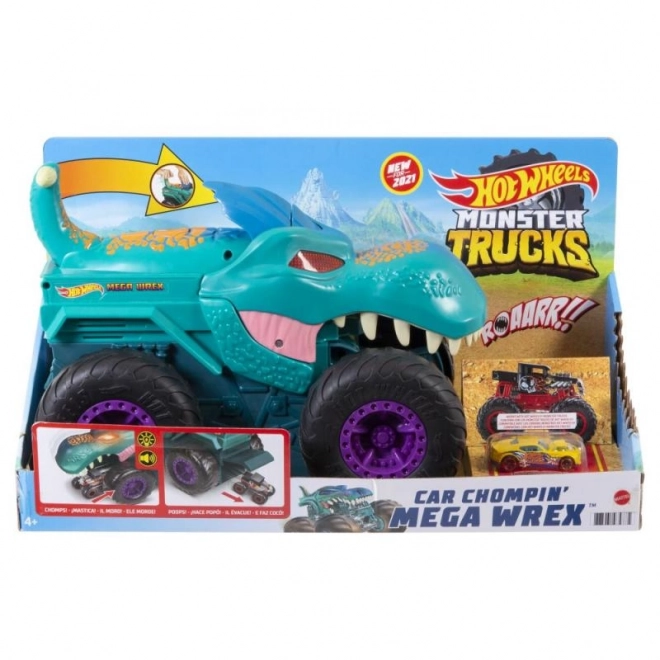 hot wheels monster trucks car chompin’ mega wrex dino truck 1:64
