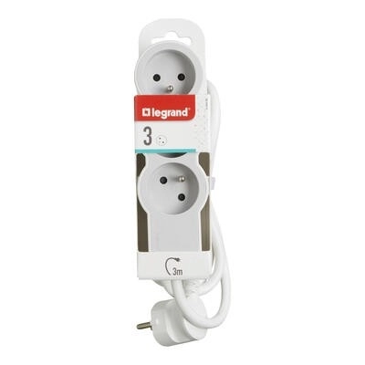Prodlužovací kabel standardní 3x2P+Z 3m bílo-šedý