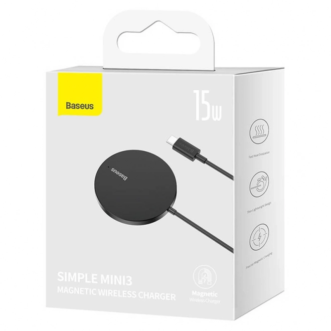 Magnetická bezdrátová nabíječka Baseus Simple Mini3 15W (černá)