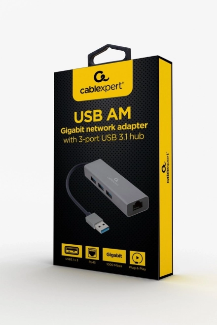 Adaptér USB-AM na LAN GbE Hub 3xUSB 3.0