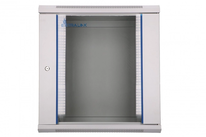 Nástěnná rack skříň 12U 600×450, šedá, prosklené dveře EXTRALINK