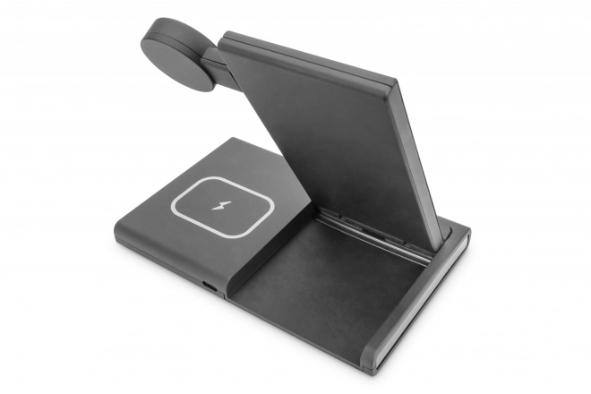 Skládací indukční nabíjecí stanice 3v1 15W MagSafe + Qi 1m USB černá