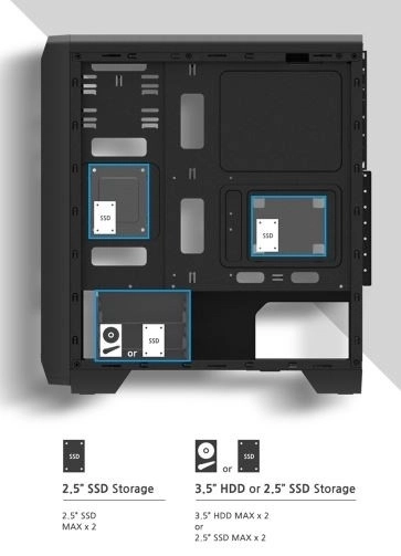 S2 ATX Mid Tower PC Case 120mm ventilátor