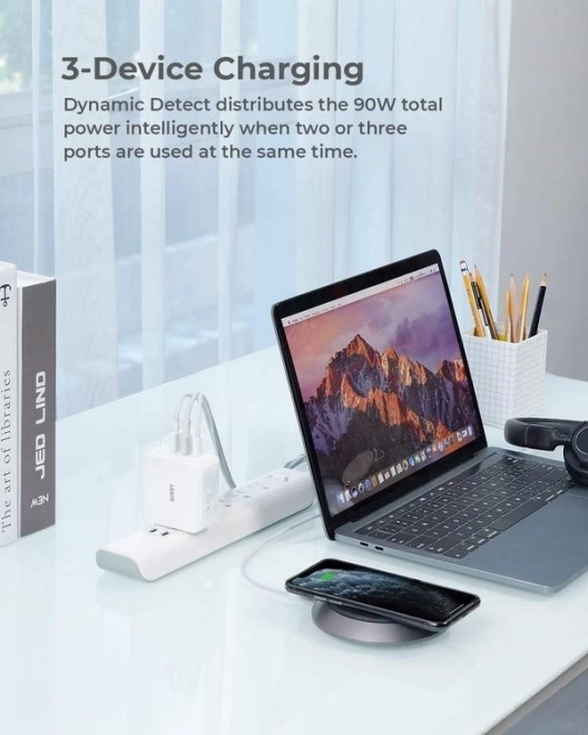 PA-B6S White Omnia Mix GaN síťová nabíječka 3xUSB (2xUSB C+1xUSB A) 90W