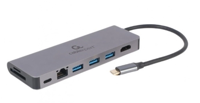 Usb‑c hub s hdmi (uhd 4k), gigabit lan, 2× usb‑a, sd/microsd a 100 w pd – CABLEXPERT