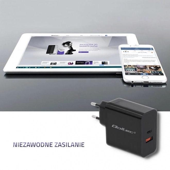 Nabíječka | 63W | 5-20V | 1,5-3A | USB typ C PD | USB QC 3.0 | Černá