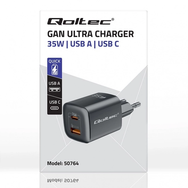 35W síťová nabíječka GaN ULTRA | 5-20V | 2,25-3A | 1 x USB typeC PD | 1 x USB | černá