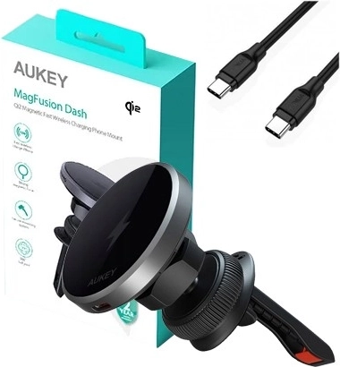 Magnetický držák do auta s bezdrátovým nabíjením 15 W AUKEY Qi2 (černý)