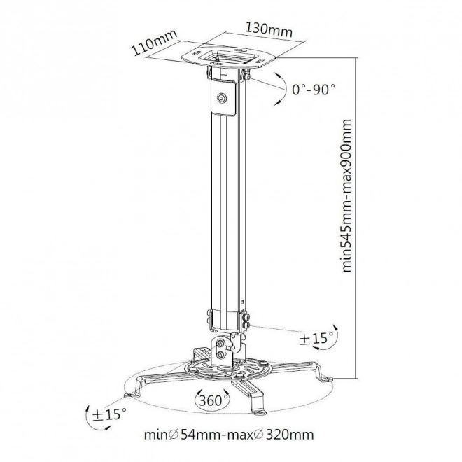 Stropní rameno projektoru 55-90 cm 13,5 kg stříbrná