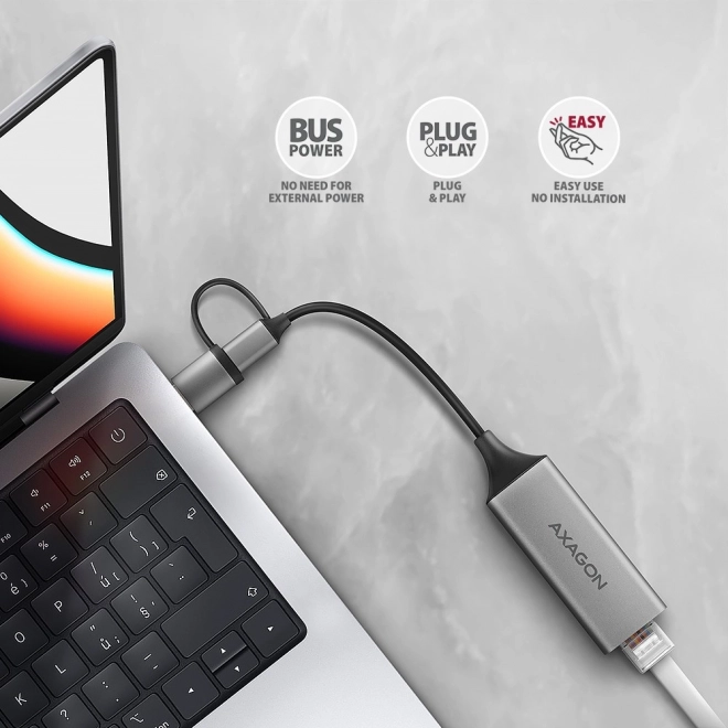 ADE-TXCA Gigabitový ethernetový adaptér, USB-C (redukce USB-A) 3.2 Gen 1, automatická instalace