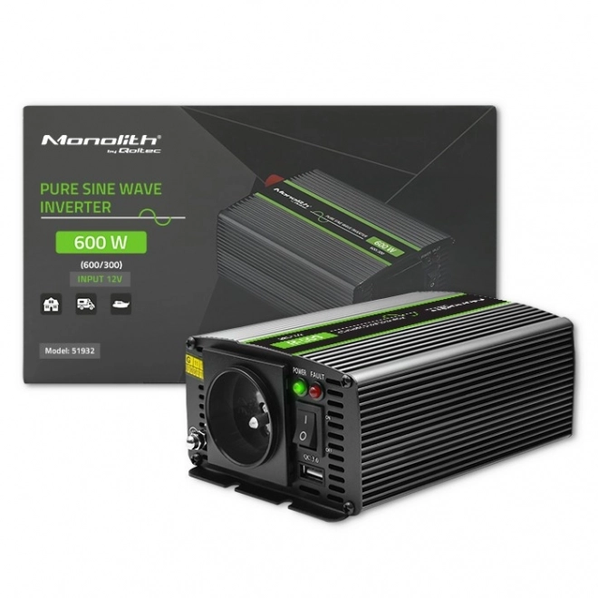 Převodník napětí Qoltec čistý sinus 300W/600W
