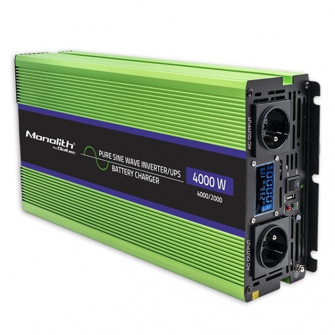 Monolitický měnič napětí | nabíjení baterií | UPS | 2000W | 4000W | 12V na 230V | čistá sinusoida | LCD displej