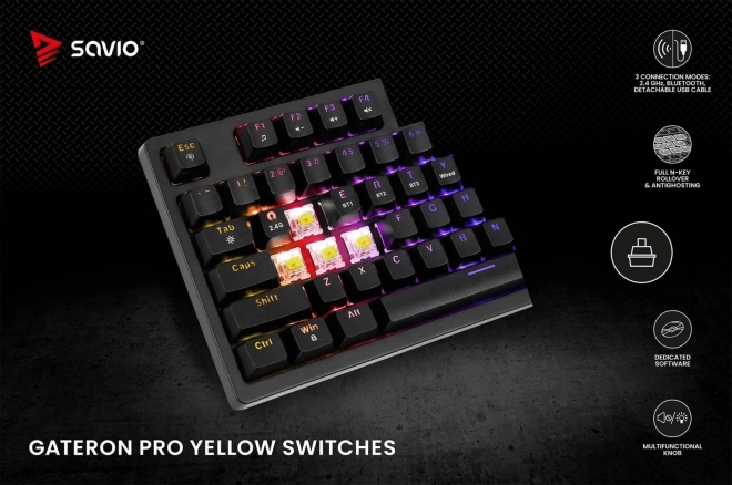 Bezdrátová mechanická klávesnice Savio PHENIX s Gateron Red Pro spínači