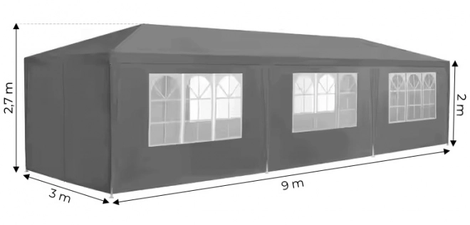 Zahradní komerční stan 3x9 m 8 stěn šedý