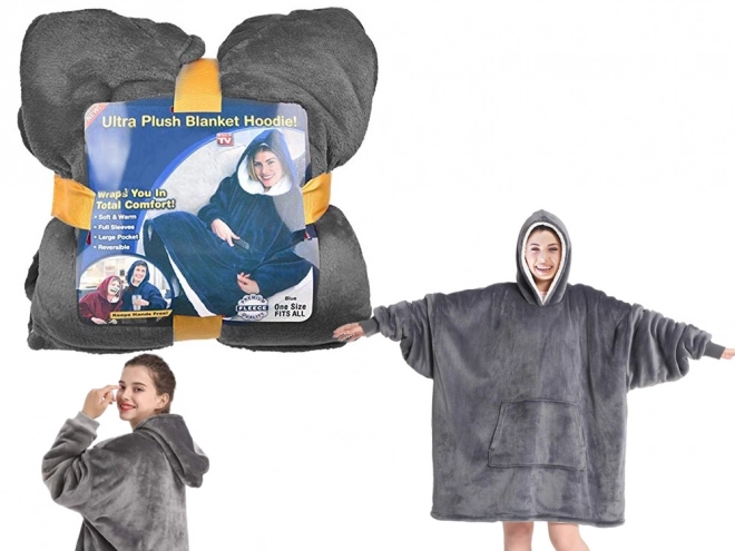 Hřejivá oversize deka-mikina šedá