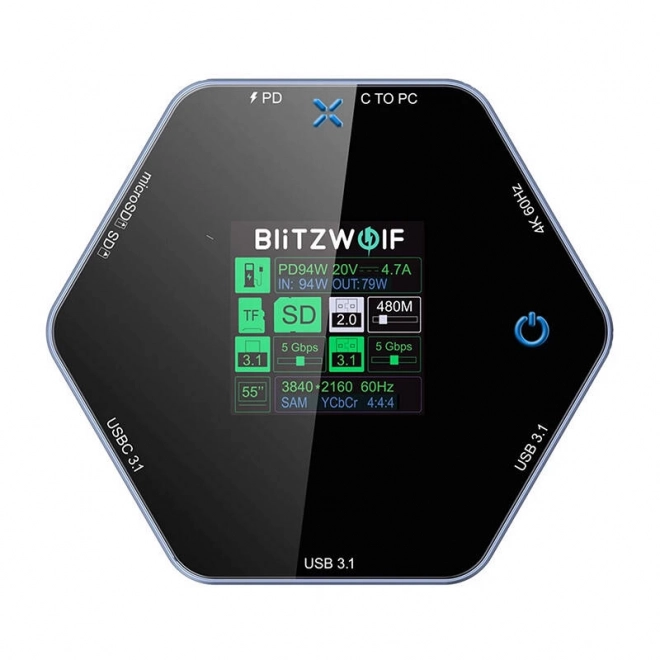 Multifunkční dokovací stanice BlitzWolf 8v1 s 100W USB a LCD displejem