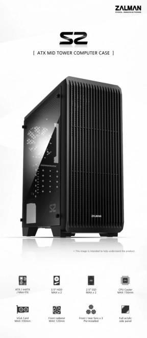 S2 ATX Mid Tower PC Case 120mm ventilátor