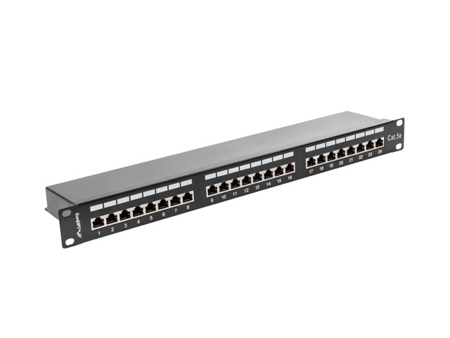 Patch panel 24 portů 1U Cat.5E černý stíněný