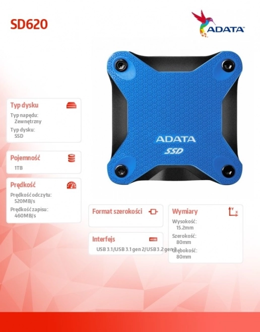 Externí SSD disk ADATA SD620 1TB modrý
