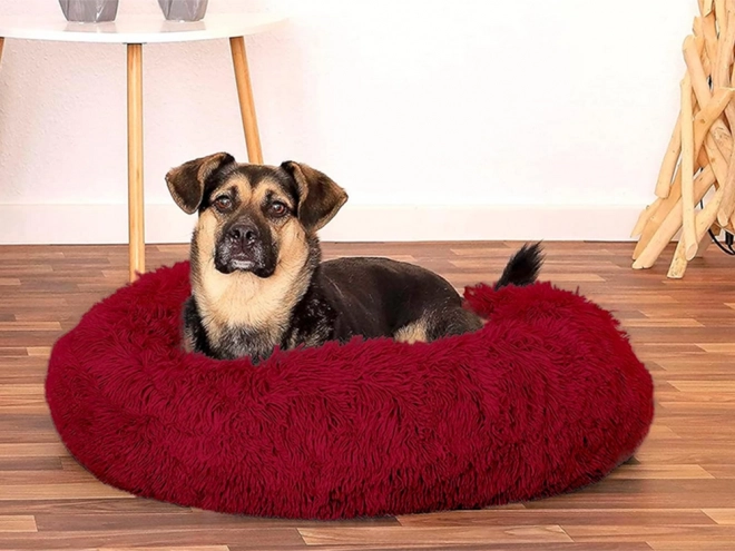 Chlupatý pelíšek pro kočky měkký polštářek na gauč 80 cm – bordó